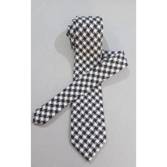 Wool Tie Gingham Mens Black and White Indochino 60"x 3" - Picture 1 of 6